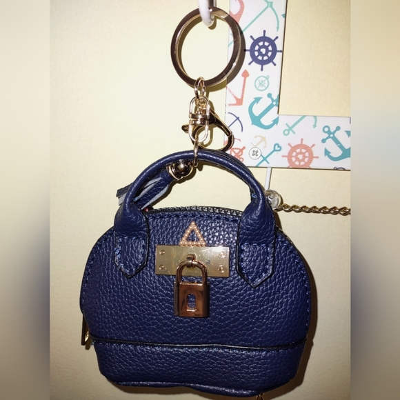 Navy Blue & Rose Gold Leather Mini Handbags Purse Charm - Picture 1 of 16